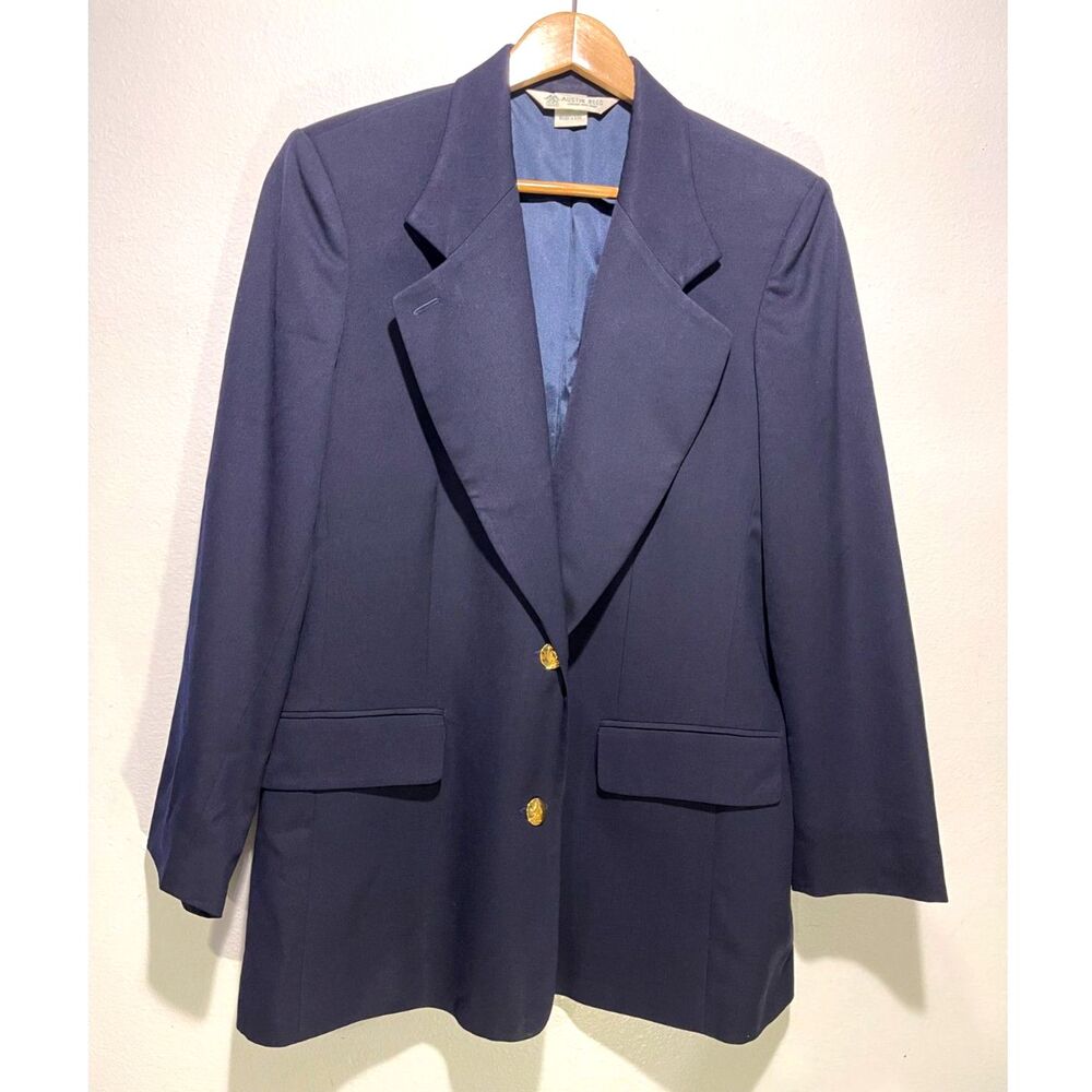 Austin Reed USA blazer worsted wool blue jacket business career office women 14W
